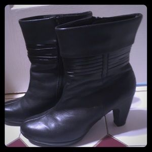 Black faux leather ankle boots